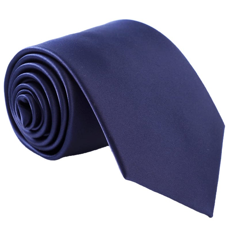fortunatever Men's Solid Satin Necktie,Navy Blue Ties For Men With Gift Box - Image 1
