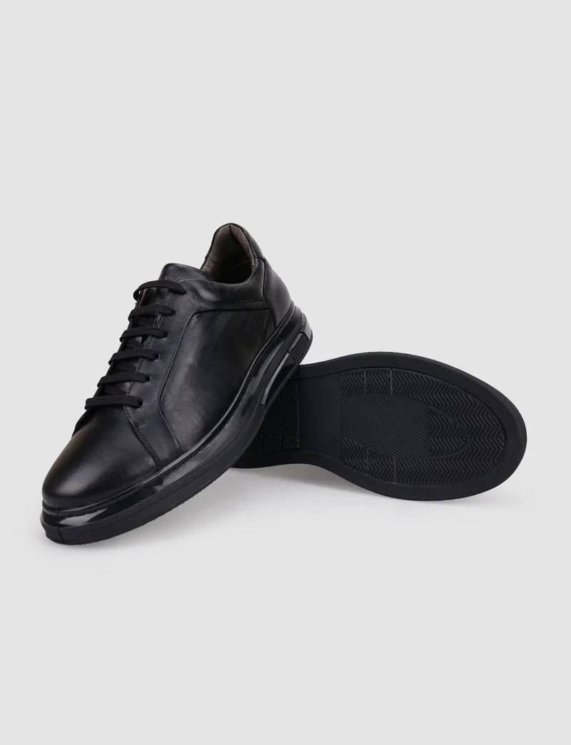 كاباني 100% Genuine Leather Black Lace-Up Men's Sneakers