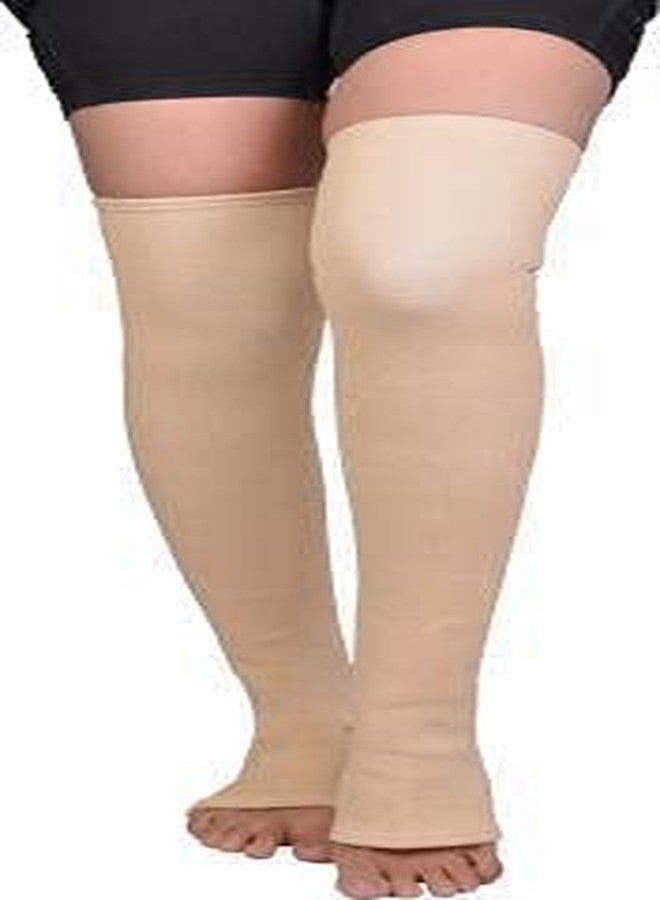 OOFY Varicose Vein Stocking Compression Thigh Length Knee Braces, Calf & Thigh Support (Beige)(XXXL) - Image 1