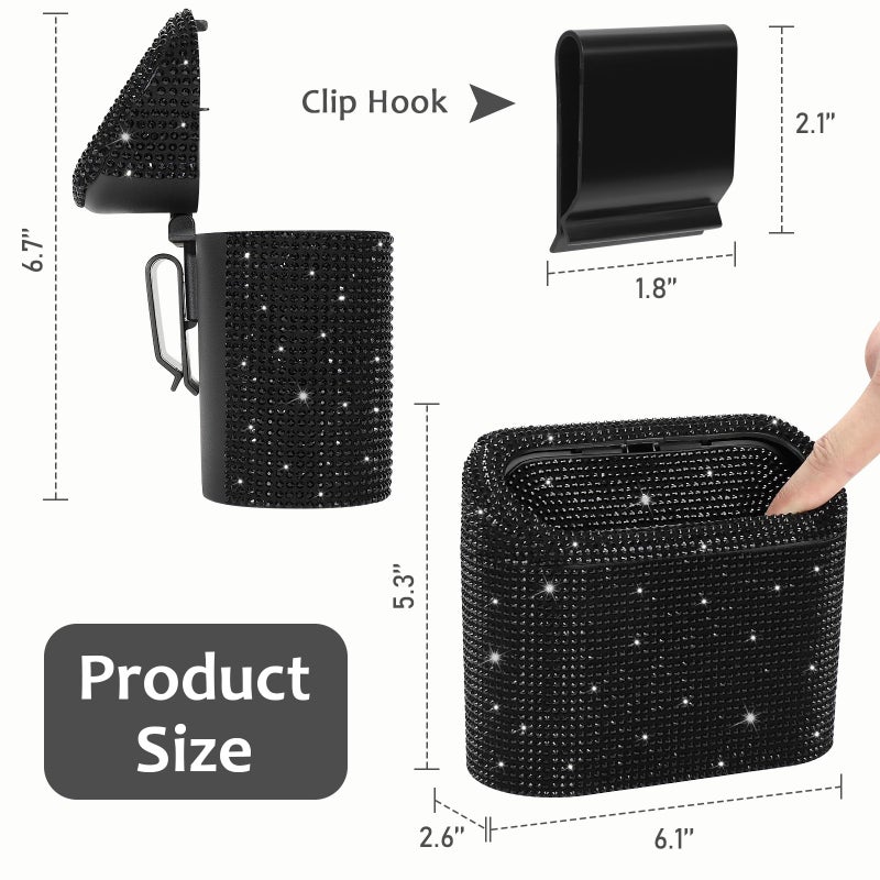 Accmor Bling Car Trash Can with Lid, Mini Vehicle Garbage Organizer Storage Bin Dustbin, Sparkling Crystal Rhinestone Holder Container with 30pcs Garbage Bags Car Accessories - Image 2