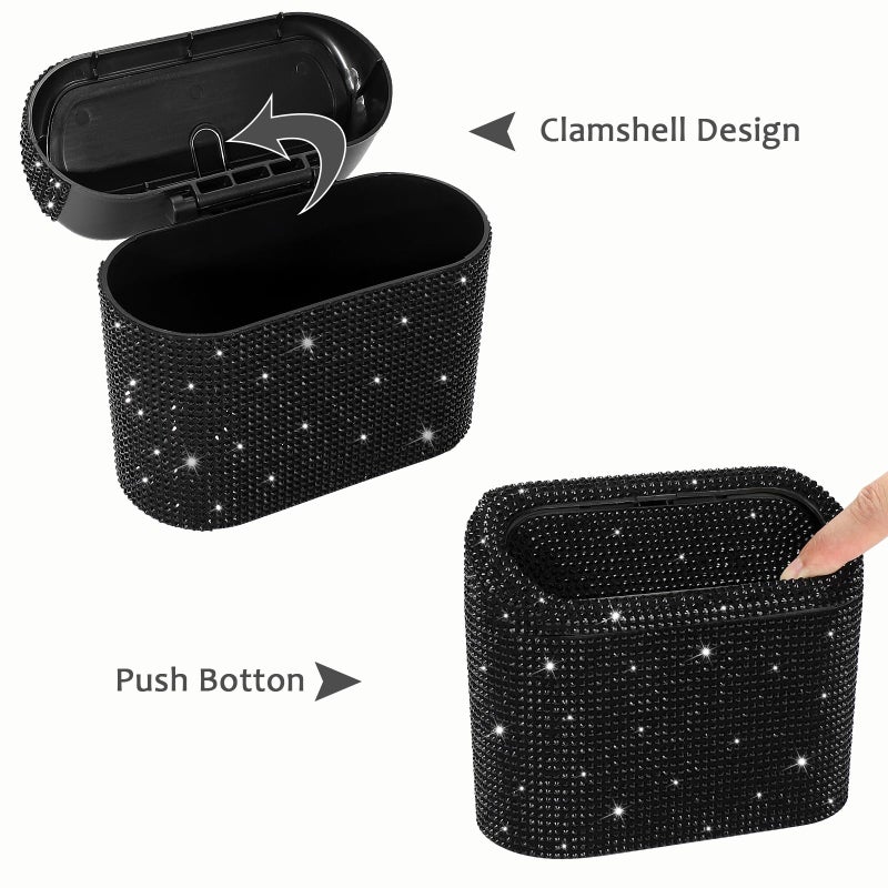 Accmor Bling Car Trash Can with Lid, Mini Vehicle Garbage Organizer Storage Bin Dustbin, Sparkling Crystal Rhinestone Holder Container with 30pcs Garbage Bags Car Accessories - Image 3