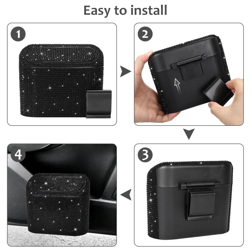 Accmor Bling Car Trash Can with Lid, Mini Vehicle Garbage Organizer Storage Bin Dustbin, Sparkling Crystal Rhinestone Holder Container with 30pcs Garbage Bags Car Accessories - Image 4