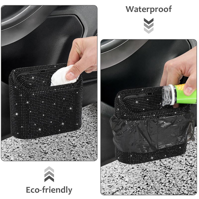 Accmor Bling Car Trash Can with Lid, Mini Vehicle Garbage Organizer Storage Bin Dustbin, Sparkling Crystal Rhinestone Holder Container with 30pcs Garbage Bags Car Accessories - Image 5