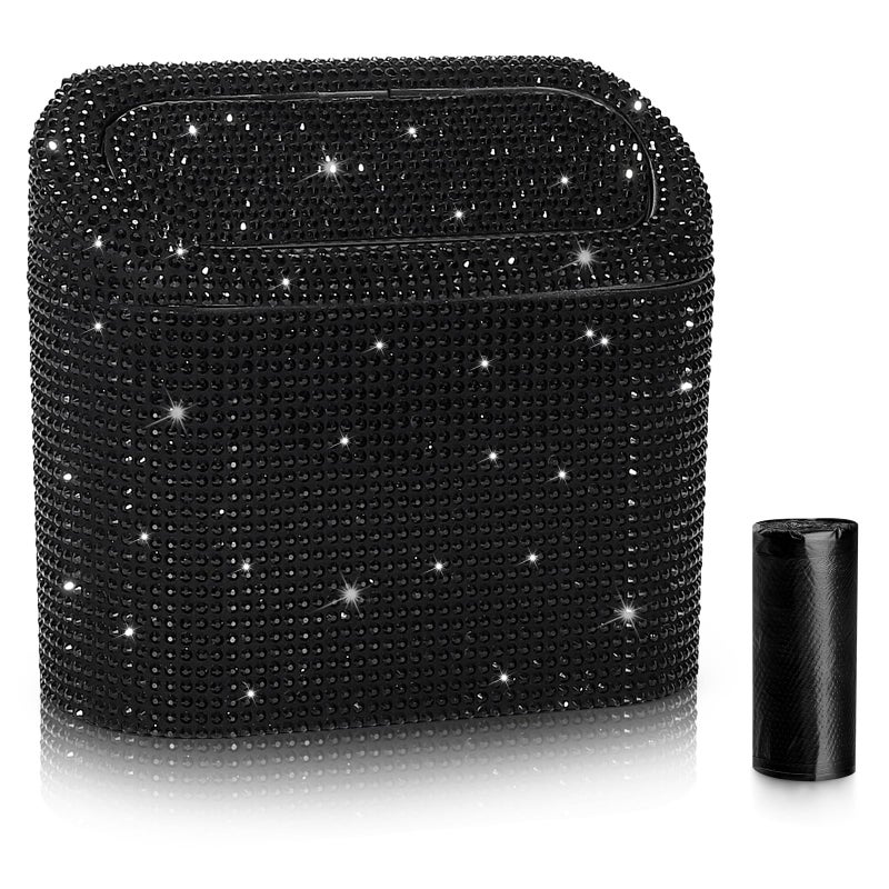 Accmor Bling Car Trash Can with Lid, Mini Vehicle Garbage Organizer Storage Bin Dustbin, Sparkling Crystal Rhinestone Holder Container with 30pcs Garbage Bags Car Accessories - Image 1