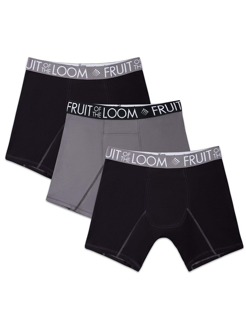 Fruit of the Loom Men's Breathable Underwear with Tri-Cool Technology, Boxer Brief - Performance Cooling - 3 Pack - Black/Grey, X-Large - Image 1
