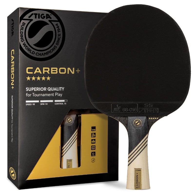 STIGA Carbon+ Ping Pong Paddle – 7-ply Extra Light Carbon Fiber Blade – 2mm Premium Sponge – Concave Pro Handle for Exceptional Grip – Performance Table Tennis Racket for Tournament-Level Play Red - Image 1