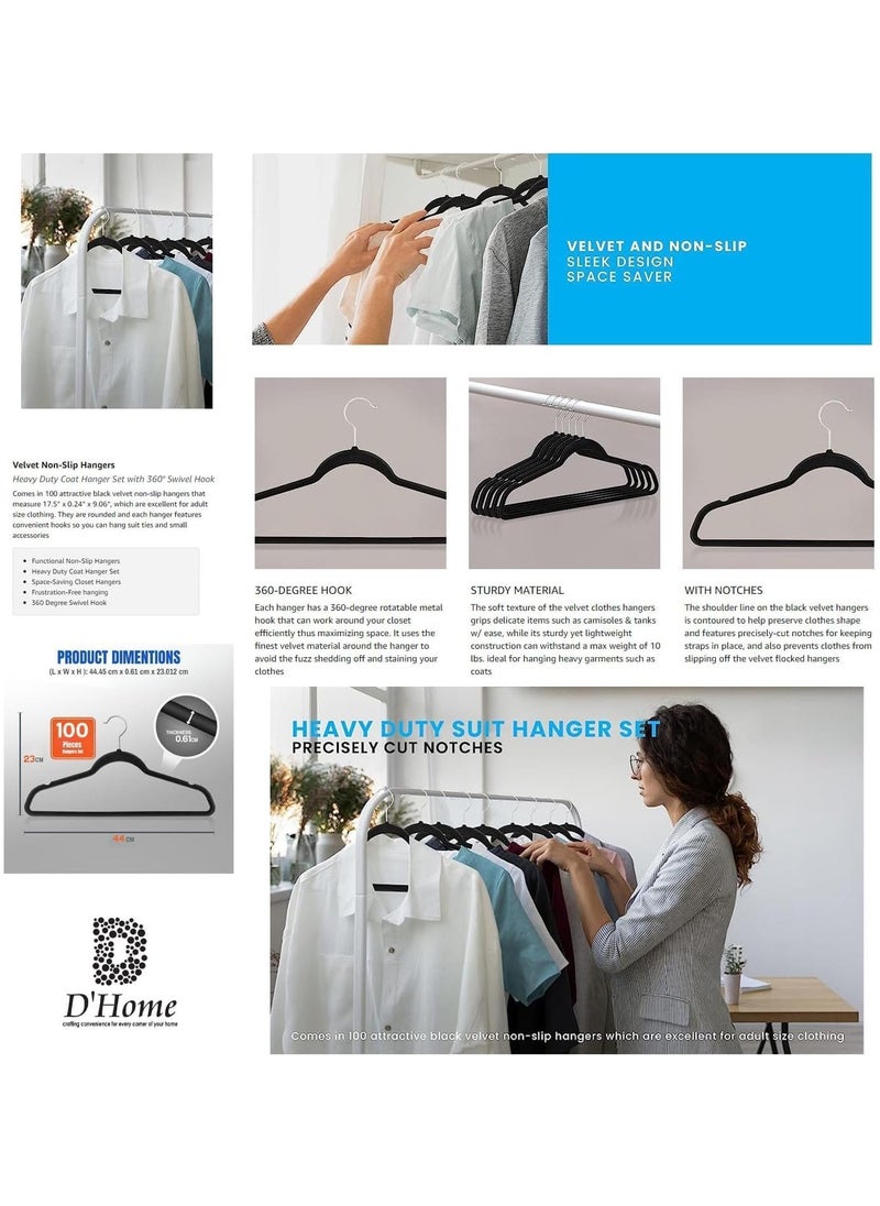 D'HOME D'Home Non-Slip Velvet Hangers – Ultra-Thin Suit Hangers with 360° Swivel Hook – Strong & Space-Saving Clothes Hangers for Kandora, Abaya, Kaftan – Hold Up to 10 lbs – Black (Pack of 30)  - Image 3