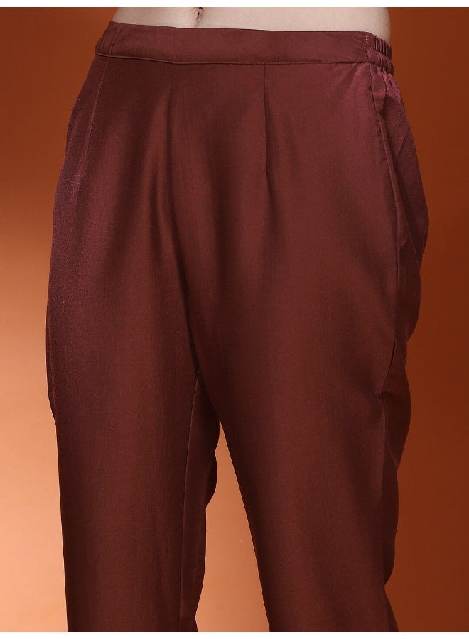 AKS Couture Round Neck Bell Sleeve A-Line Sequinned Kurta With Trousers & Dupatta - Image 3