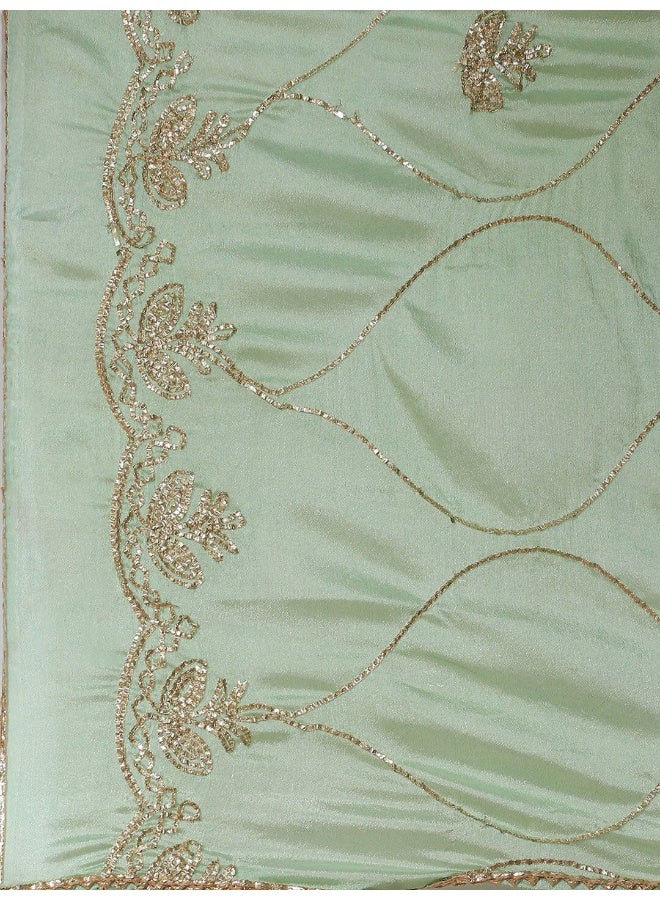 AKS Couture Round Neck Bell Sleeve A-Line Sequinned Kurta With Trousers & Dupatta - Image 5