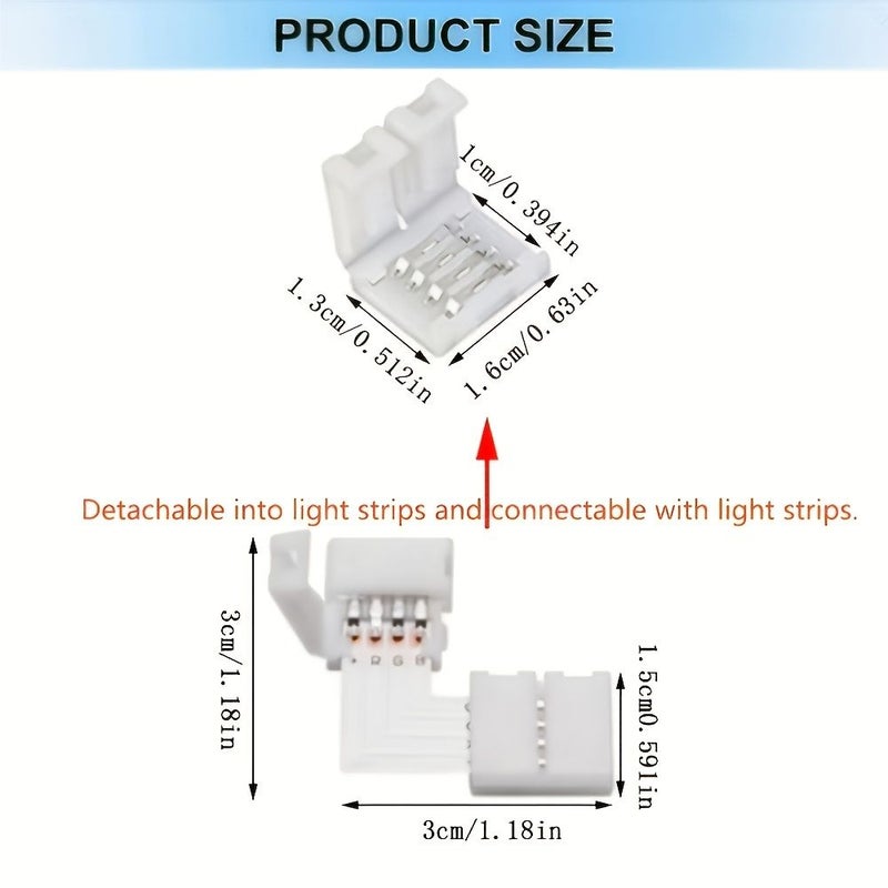 4 Pin 10 Pcs 10mm L Corner Type Solderless Connector For 5050 RGB LED Strip Lights Christmas Decoration - Image 3