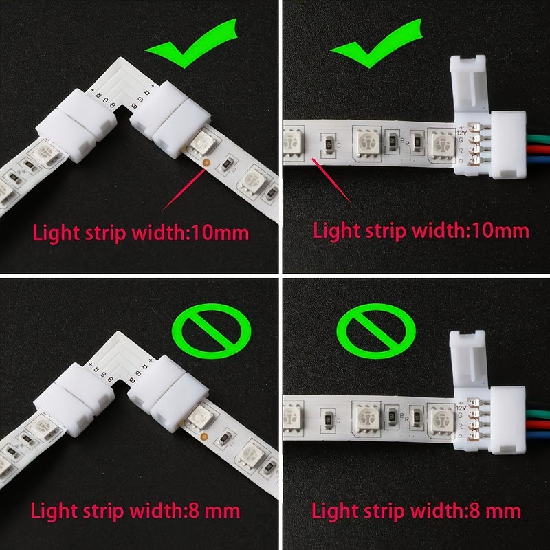 4 Pin 10 Pcs 10mm L Corner Type Solderless Connector For 5050 RGB LED Strip Lights Christmas Decoration - Image 4