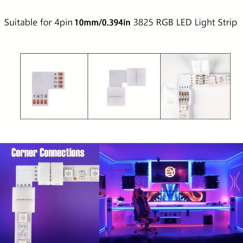 4 Pin 10 Pcs 10mm L Corner Type Solderless Connector For 5050 RGB LED Strip Lights Christmas Decoration - Image 1