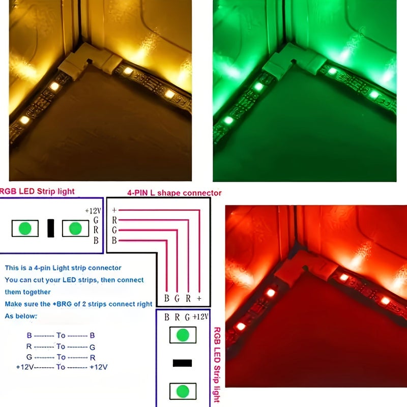 4 Pin 10 Pcs 10mm L Corner Type Solderless Connector For 5050 RGB LED Strip Lights Christmas Decoration - Image 5