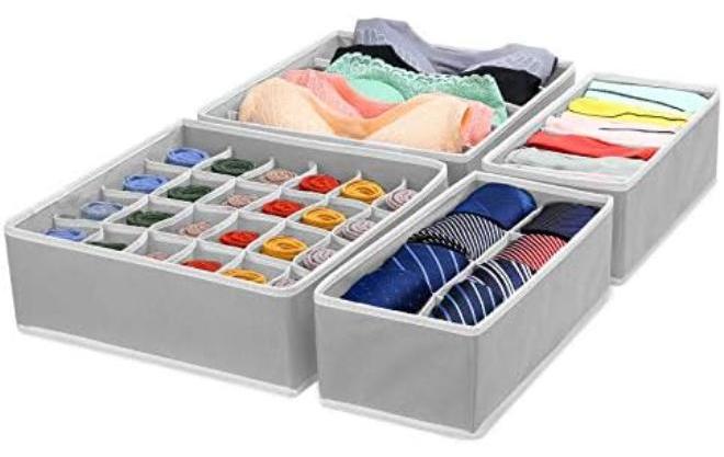 4 مجموعة من منظم درج الملابس الداخلية القابل للطي وخزانة للعلاقات والجوارب والسراويل القصيرة ودرج مقسم بغطاء وخزانة منظم منزلي - Image 1