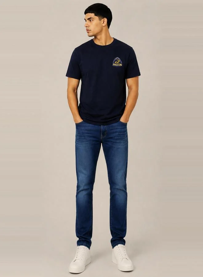 Take Two Navy Blue Graphic Print Crew Neck T-Shirt By Falcon