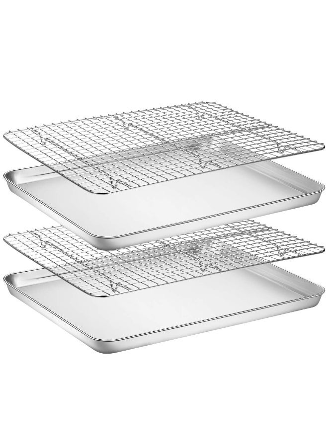 Stainless Steel Baking Sheet with Rack Set, 2 Pans + 2 Racks, 16 x 12 x 1 Inch - Image 1