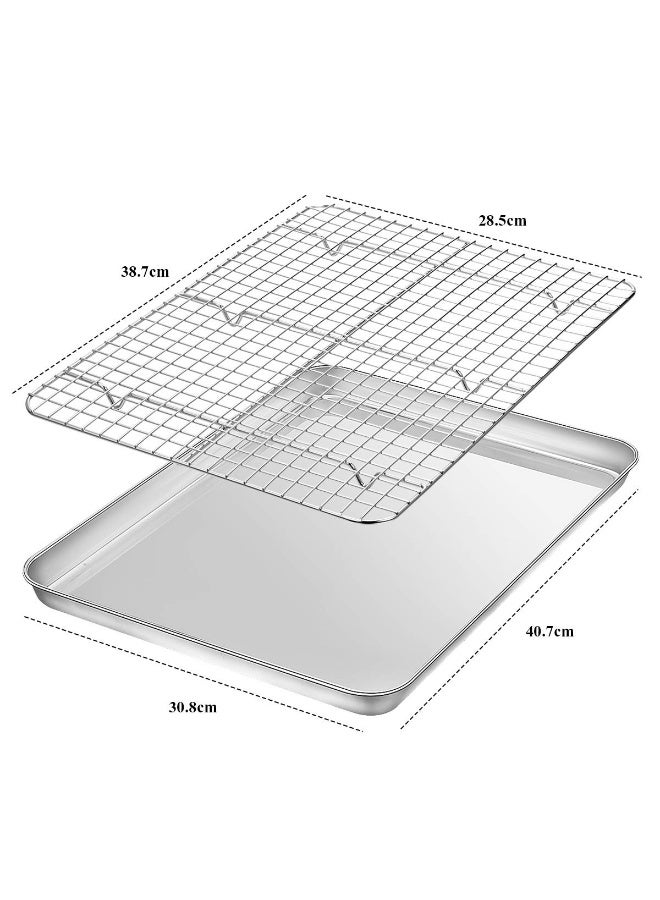 Stainless Steel Baking Sheet with Rack Set, 2 Pans + 2 Racks, 16 x 12 x 1 Inch - Image 2