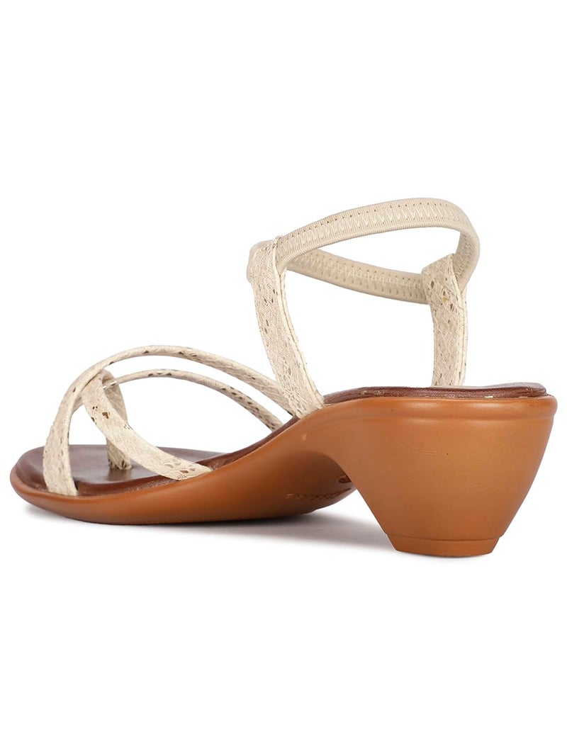Bata Womens Aroma Sandal Heels, (6618733), 5 Beige - Image 3