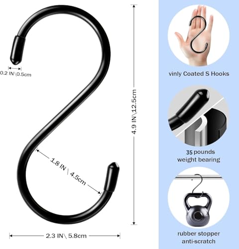 Dapute 6 Pack Heavy Duty S Hooks for Hanging, Non Slip Vinyl Coated S Hook for Hanging Closet,Jeans, Pots, Mugs, Pans, Bird Feeders Kitchen and Large S Hook for Hanging Plants- 5 inch Length - Image 2