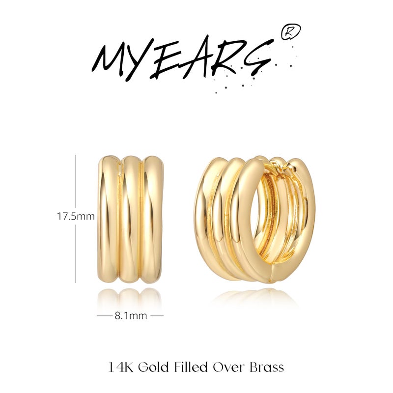 MYEARS Women Ribbed Earrings Gold Huggie Chunky Band Hoop 14K Small Simple Hypoallergenic Everyday Jewelry - Image 5
