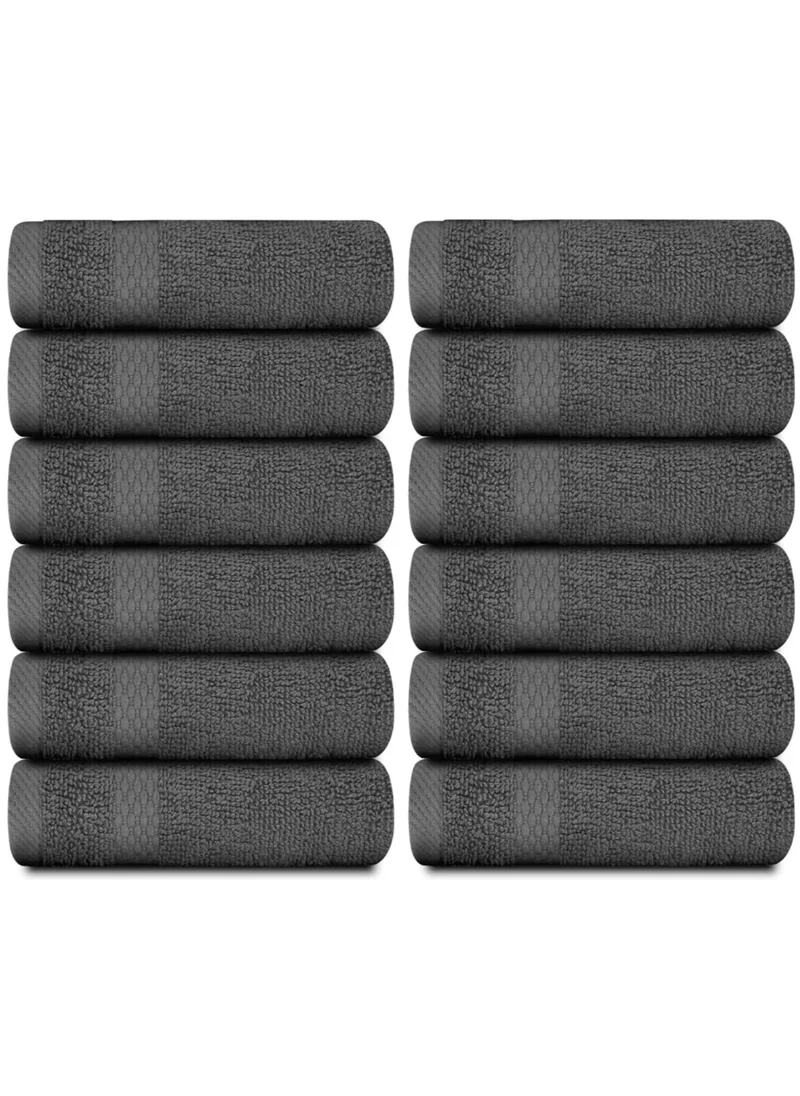 1Chase Luxury Cotton Face Towel - Large Hotel Spa Bathroom Face Towel Set of 12 Grey