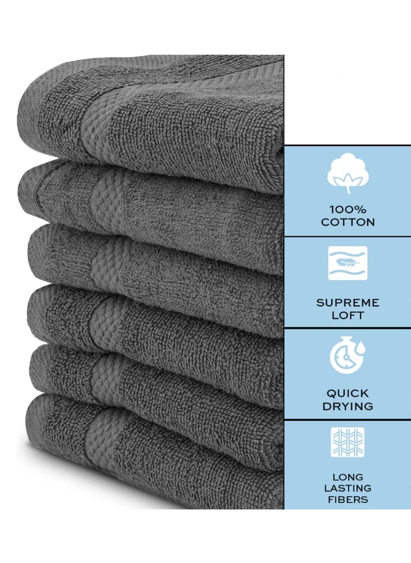 1Chase Luxury Cotton Face Towel - Large Hotel Spa Bathroom Face Towel Set of 12 Grey