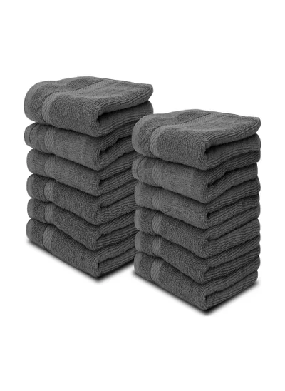 1 تشيس Luxury Cotton Face Towel - Large Hotel Spa Bathroom Face Towel Set of 12 Grey