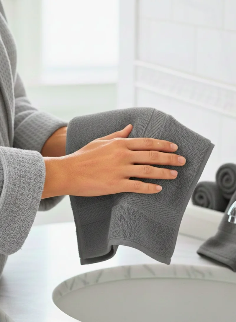 1 تشيس مناشف وجه قطنية فاخرة - مجموعة مناشف حمام فندقية سبا كبيرة 12 قطعة رمادي