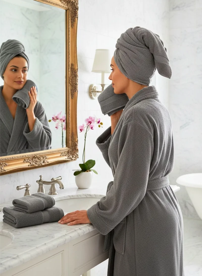 1Chase Grey Luxury Cotton Face Towel - Large Hotel Spa Bathroom Face Towel Set of 12 Grey  | Best Price UAE