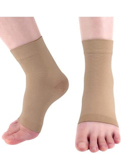 Bukela Ankle Compression Sleeve, for Sprained Ankles, Open Toe Сompression Socks Breathable Elastic Thin Ankle Brace for Swelling, Plantar Fasciitis, Sprain, Nano Brace for Women and Men (Beige-M)  - Image 1