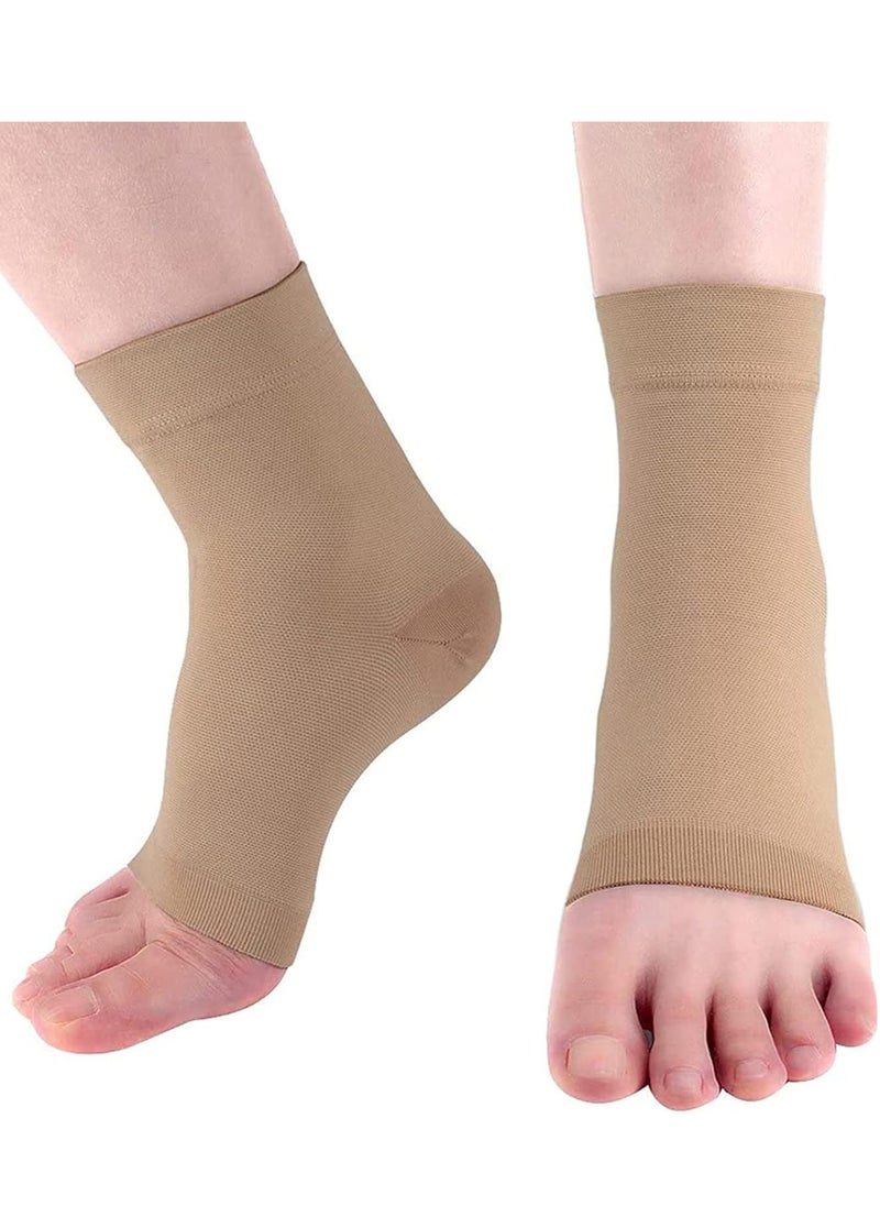 Bukela - Ankle Compression Sleeve, for Sprained Ankles, Open Toe Сompression Socks Breathable Elastic Thin Ankle Brace for Swelling, Plantar Fasciitis, Sprain, Nano Brace for Women and Men (Beige-M) - Image 1