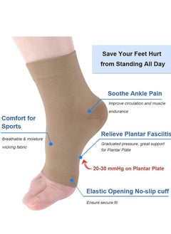 Bukela Ankle Compression Sleeve, for Sprained Ankles, Open Toe Сompression Socks Breathable Elastic Thin Ankle Brace for Swelling, Plantar Fasciitis, Sprain, Nano Brace for Women and Men (Beige-M)  - Image 3