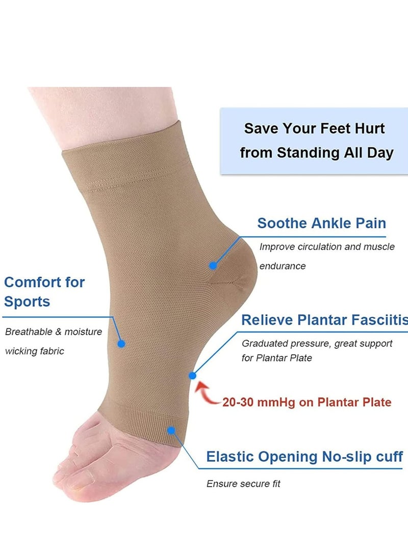Bukela - Ankle Compression Sleeve, for Sprained Ankles, Open Toe Сompression Socks Breathable Elastic Thin Ankle Brace for Swelling, Plantar Fasciitis, Sprain, Nano Brace for Women and Men (Beige-M) - Image 1