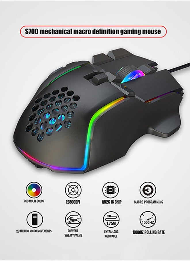 Wired Gaming Mouse,Optical Gamer Mice With 13 RGB Backlit Modes,High-Precision Adjustable 12800 DPI,10 Programmable Buttons,Ergonomic Plug Play PC Laptop Mac USB For Working