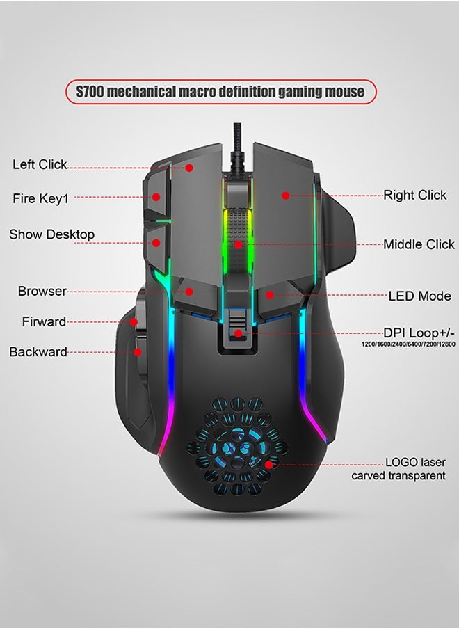 UNUNS Wired Gaming Mouse,Optical Gamer Mice With 13 RGB Backlit Modes,High-Precision Adjustable 12800 DPI,10 Programmable Buttons,Ergonomic Plug Play PC Laptop Mac USB For Working  - Image 3
