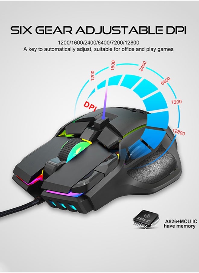 UNUNS Wired Gaming Mouse,Optical Gamer Mice With 13 RGB Backlit Modes,High-Precision Adjustable 12800 DPI,10 Programmable Buttons,Ergonomic Plug Play PC Laptop Mac USB For Working  - Image 5