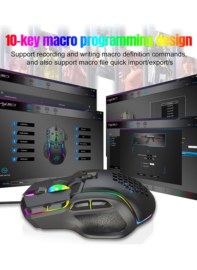 Wired Gaming Mouse,Optical Gamer Mice With 13 RGB Backlit Modes,High-Precision Adjustable 12800 DPI,10 Programmable Buttons,Ergonomic Plug Play PC Laptop Mac USB For Working