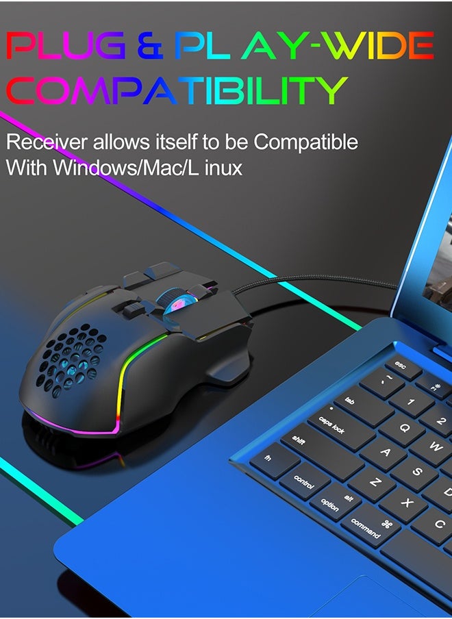 Wired Gaming Mouse,Optical Gamer Mice With 13 RGB Backlit Modes,High-Precision Adjustable 12800 DPI,10 Programmable Buttons,Ergonomic Plug Play PC Laptop Mac USB For Working