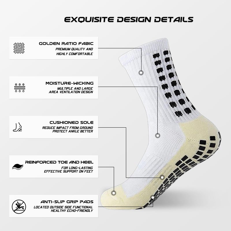 Yufree 4 Pairs Mens Grip Soccer Socks Non Slip Grippy Women Socks for Football Basketball Sports - Image 2