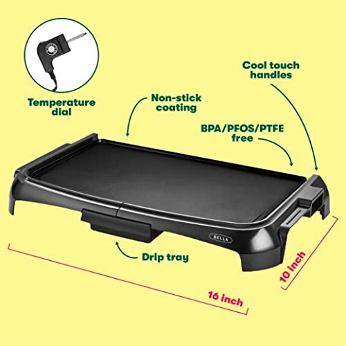 BELLA Electric Griddle with Crumb Tray - Smokeless Indoor Grill, Nonstick Surface, Adjustable Temperature Control Dial & Cool-touch Handles, 10" x 16", Black - Image 3