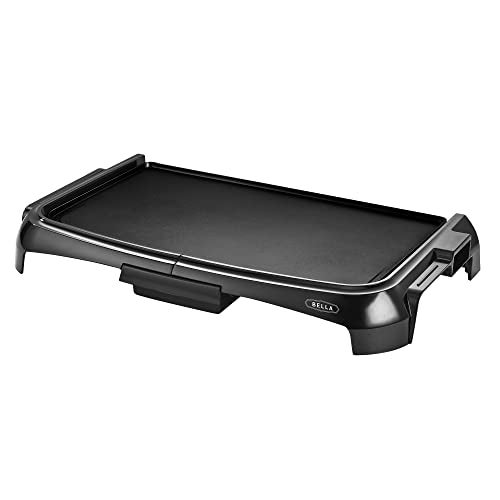 BELLA Electric Griddle with Crumb Tray - Smokeless Indoor Grill, Nonstick Surface, Adjustable Temperature Control Dial & Cool-touch Handles, 10" x 16", Black - Image 1