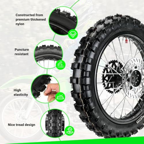 XIKOBY 16'' Wheel 90/100-16 3.00-16 Dirt Bike Rear Tire Assembly for 125cc 140cc 150cc XR100 CRF150F KX100 KLX140 DRZ125 TTR125LE Baja DR125 DR150 Pit Bike Parts with Brake Rotor 428 Chain Sprocket - Image 3