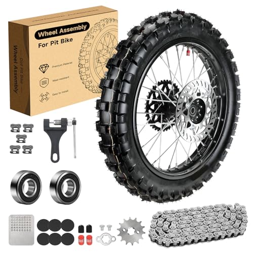 XIKOBY 16'' Wheel 90/100-16 3.00-16 Dirt Bike Rear Tire Assembly for 125cc 140cc 150cc XR100 CRF150F KX100 KLX140 DRZ125 TTR125LE Baja DR125 DR150 Pit Bike Parts with Brake Rotor 428 Chain Sprocket - Image 1