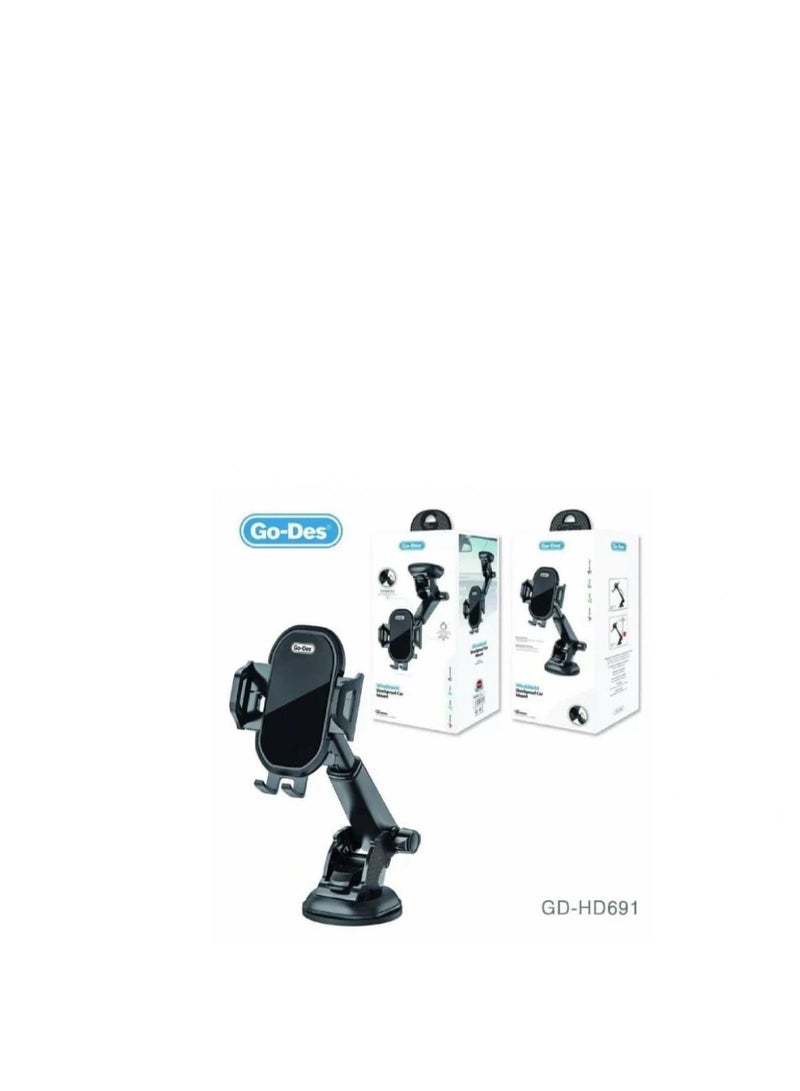 GO-DES Go Des GD-HD691 Windsheild Shockproof Car Mount Car Mobile Holder Black - Image 2