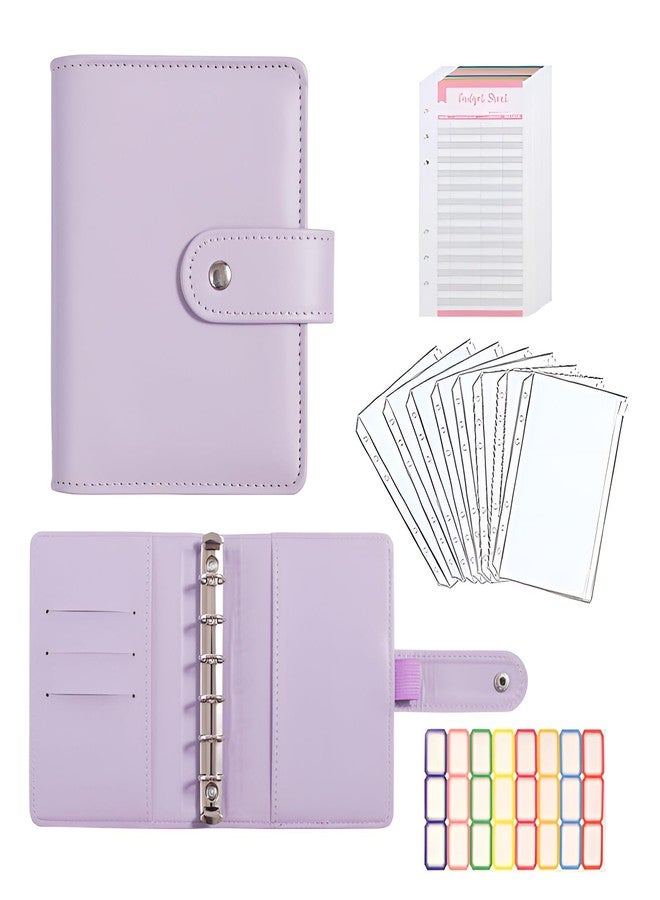 eleger A7 Budget Binder Set - Mini Money Organizer for Cash Saving, Cash Stuffing Envelope System, Planner Binders with Pockets, Sheets and Stickers, Purple - Image 1