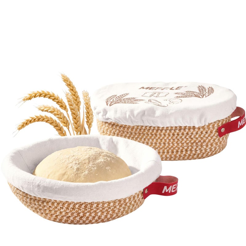 Mepple Sourdough Bread Baking Supplies,10" Round and 11" Oval Cotton Rope Banneton Proofing Basket with Liners，Ideal for Artisanal Breadmaking for Professionals and Home Bakers. - Image 1