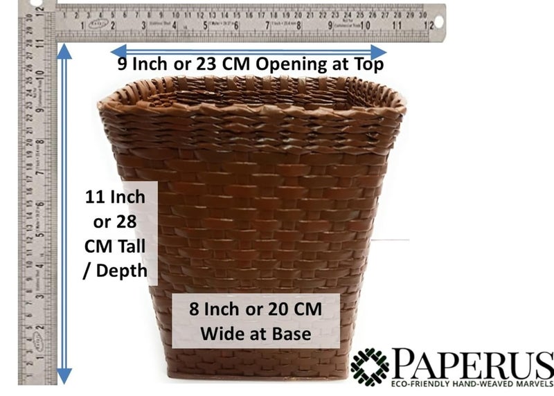 Sonas Creation Paperus Standard Size 11 Inch TALL 10 Liter Brown Trapezoid Waste Paper Basket Trashcan OpenTop Dustbin Storage Basket Ecofriendly Handmade of Paper Ropes - Image 2