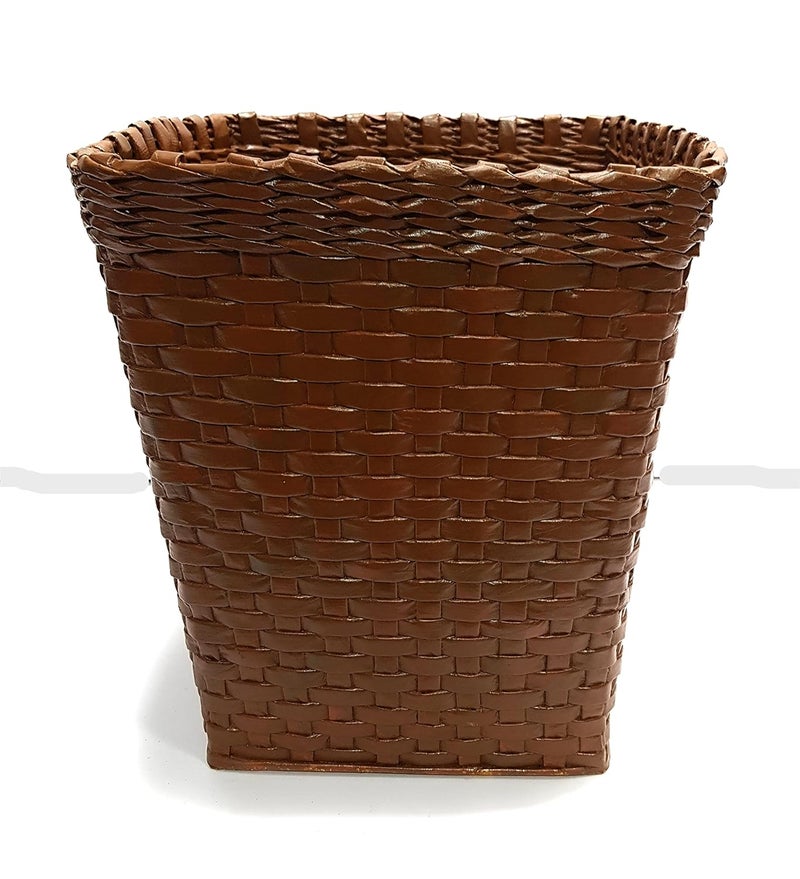 Sonas Creation Paperus Standard Size 11 Inch TALL 10 Liter Brown Trapezoid Waste Paper Basket Trashcan OpenTop Dustbin Storage Basket Ecofriendly Handmade of Paper Ropes - Image 4