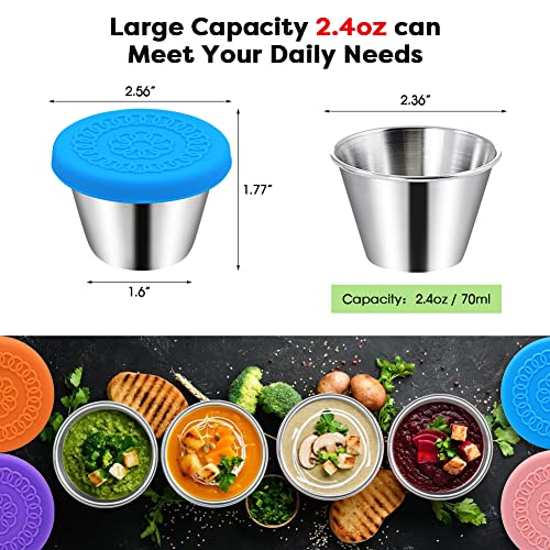 Winceed 6Pack 2.4oz Salad Dressing Container To Go, Small Stainless Steel Condiment Containers with Silicone Lids, Leakproof Reusable Dipping Sauce Cups for Lunch Box - Image 2