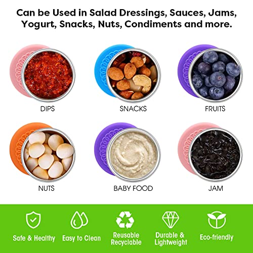 Winceed 6Pack 2.4oz Salad Dressing Container To Go, Small Stainless Steel Condiment Containers with Silicone Lids, Leakproof Reusable Dipping Sauce Cups for Lunch Box - Image 3